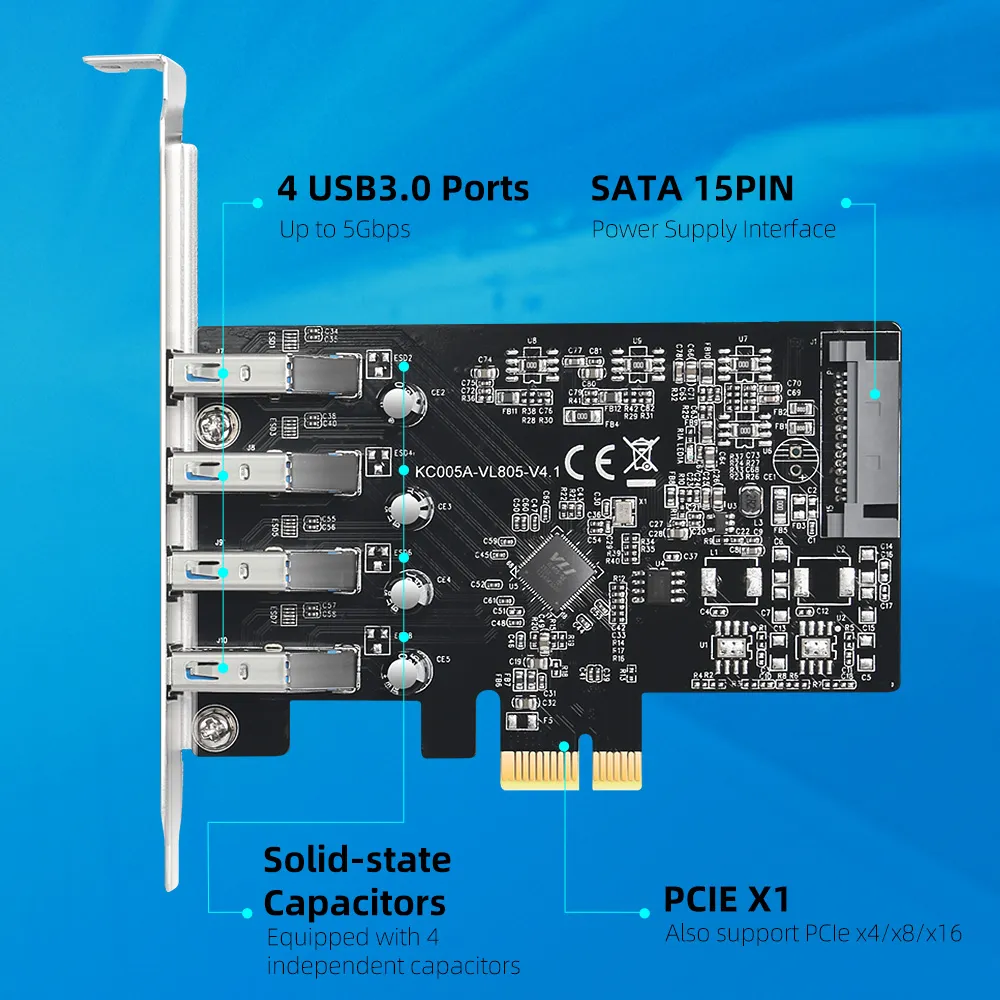 PCIe to USB3.0 4 ports adapter card KC005A Maiwo PCIe to USB3.0 4 ports adapter card KC005A Maiwo